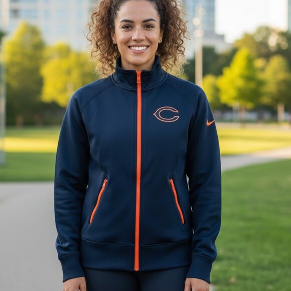 Nike Chicago Bears Women's Jacket Full Zip Fitted Track Navy Orange Like New XL - Picture 11 of 11